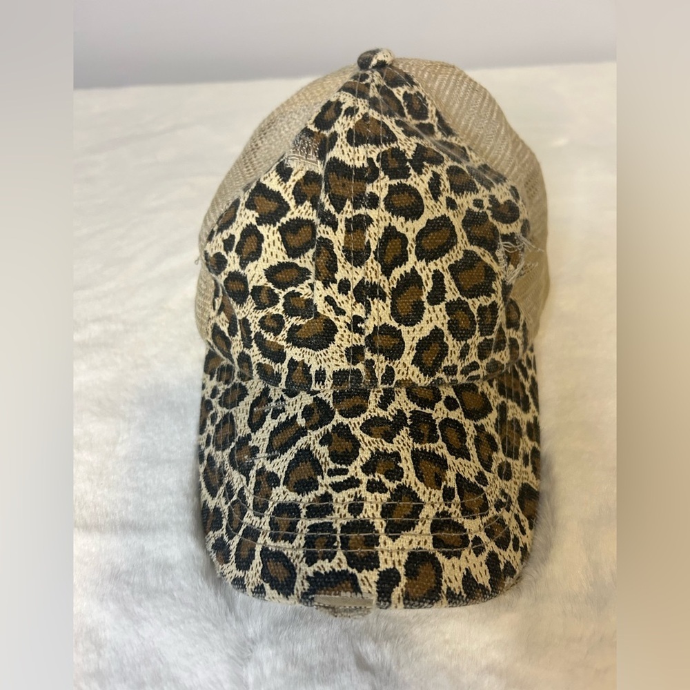 CC Leopard High Bun pony tail adjustable distressed baseball outdoor hat
